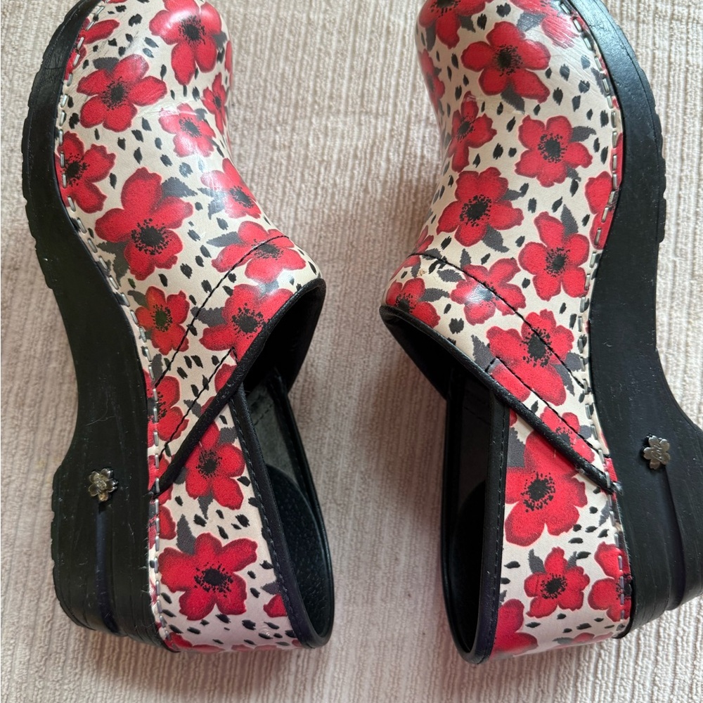 Sanita Red and Black Floral Mules